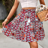 Print Elastic Waist Mini Skirt