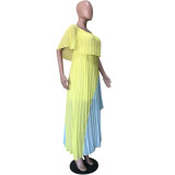 Patchwork Irregular Maxi Pleated Dress