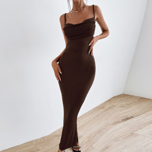 Solid Elegant Open Back Cami Maxi Dress