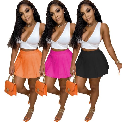 V-Neck Tank Crop Top and Pleated Skirt 2PCS Set