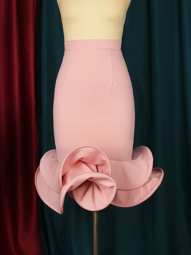 Solid Elegant High Waist Irregular Ruffle Skirt