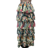 Print Ruffle Maxi Layered Skirt