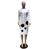 Dot Print Long Sleeve Midi Blouse Dress