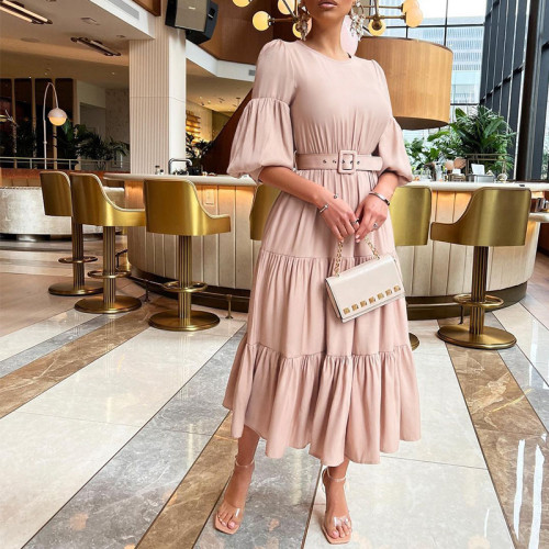 Bubble Half Sleeve Ruffles Long Dress