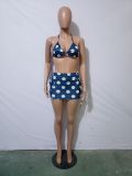 Print Cami Halter Bra and and Mini Skirt 2PCS Swimsuit