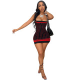 Ladies Striped Print Cami Bodycon Mini Dress
