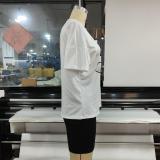 Fashion Dollar Print Short Sleeve White T-Shirt & Black Shorts 2PCS Set