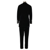 Velvet Turndown Collar Long Sleeve Blazer and Pant  2PCS Set