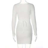White Long Sleeves O-Neck Dress