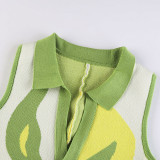 Knitting Print Green Sleeveless Bodycon Rompers