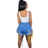 MultiColor Rope Fringe Zip Fly Jeans Shorts