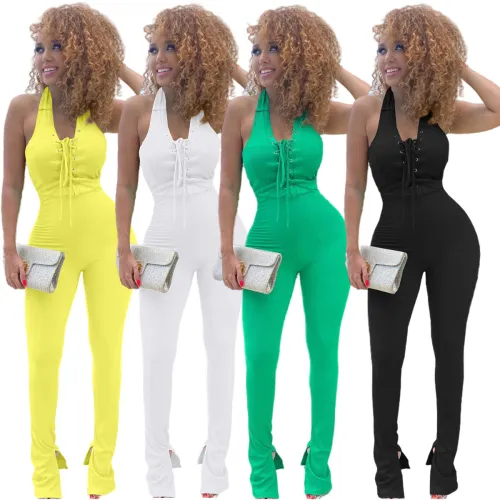 Lace Up Sleeveless Slit Jumpsuit