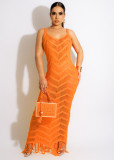 Crochet Fringed Cami Beach Maxi Dress