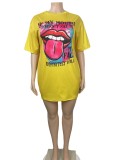 Plus Size Short Sleeve Tongue Print T-Shirt Loose Dress