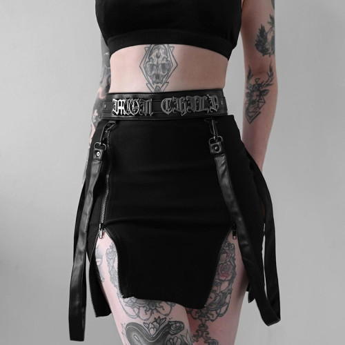 Gothic Zipped Slit Bodycon Mini Skirt