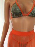 Shiny Cami Halter Bikini and Mesh Skirt 3PCS Set