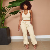 Plain Color Cropped Tank and Pants Leisure Two Piece Set