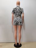 Print Silk Short Sleeves Blouse and Drawstring Shorts 2PCS Set