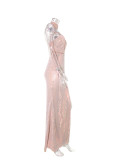 Sequin Sleeveless Turtleneck Long Evening Dress