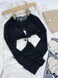 Black Cami Bikini and Long Sleeves O-Neck Capelet 3PCS Set