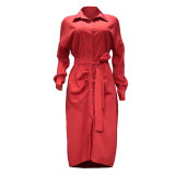 Button Open Long Sleeves Blouse Dress with Belt