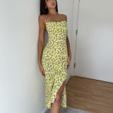 Yellow Floral Cami Slit Long Dress