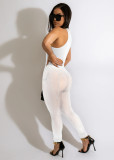 Sleeveless O-Neck High Cut Bodysuit and Mesh Pants 2PCS Set