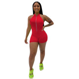 Solid Zipper Up Sleeveless Tight Jumpsuit