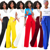 Solid Color Bell Wide Leg Pants with Pocket
