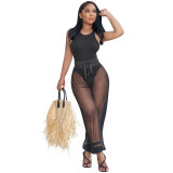 Tank Bodycon Bobysuit and Mesh See Through Pants 2PCS Set