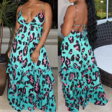 Leopard Print Cami Ruffle Long Dress