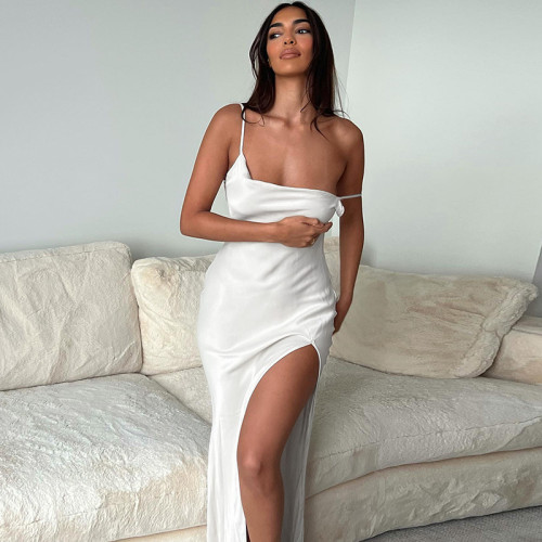 White Backless High Slit Cami Maxi Dress