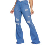 Slim Fit Ripped High Waist Flare Jeans
