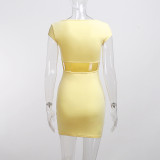 Solid Color Square Neck Short Sleeve Mini Bodycon Dress