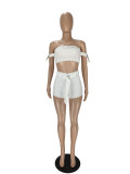 Off Shoulder Rib Strapless Crop Top and Shorts 2PCS Set with Belt