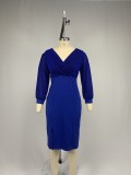Shiny 3/4 Sleeve Plus Size Slim Bodycon Office Dress