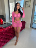 See Through Mesh Lace-Up Cut Out Two Pieces Skirt Set