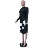 Dot Print Long Sleeve Midi Blouse Dress