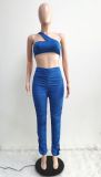 Sleeveless One Shoulder Crop Top And Stacked Pant 2PCS Set
