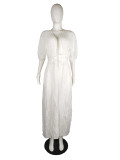Deep-V Half Sleeve Long Dress