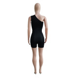 Single Shoulder Sleeveless Zip Shorts Jumpsuit