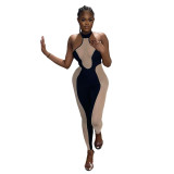 Mesh Splicing Halter Backless Sexy Jumpsuit