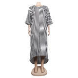 Stripe Print High Low Long Sleeves Dress
