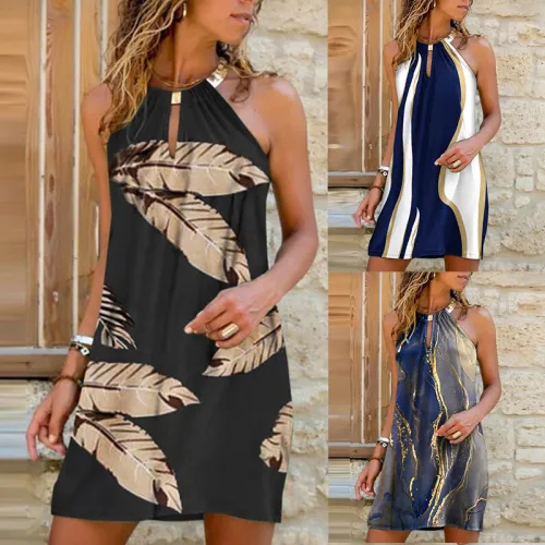 Sexy Mid-Length Halter Neck Print Dress