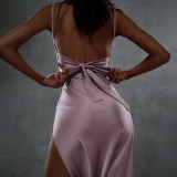 Silky Backless Tie Back Cami Maxi Dress