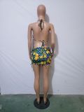 Print Cami Halter Bra and and Mini Skirt 2PCS Swimsuit