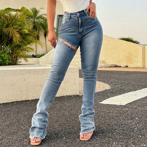 Trendy High Waist Straight Slim Fit Detachable Jeans