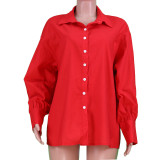 Loose Button Open Long Sleeves Blouse