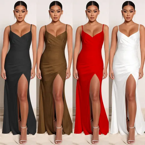 Silk Cami Slit Long Dress