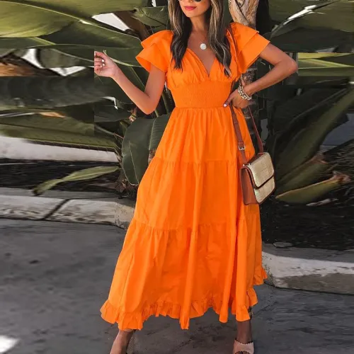 Short Sleeve V-Neck Elastic Waist Dress